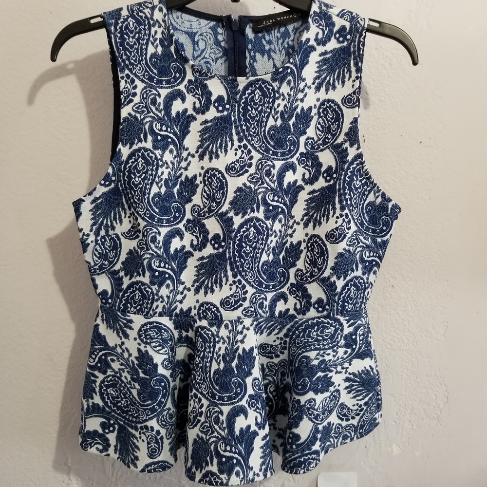 Zara women paisley peplum work tank top
